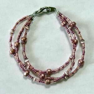 Handmade 3 Strand Pink Beaded Bracelet 7 Inches New